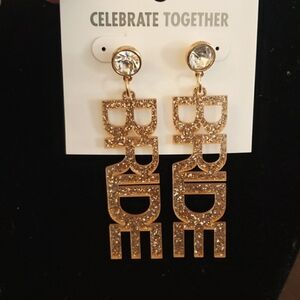 Celebrate Together™ Gold Tone Sparkle "Bride" Drop Earrings